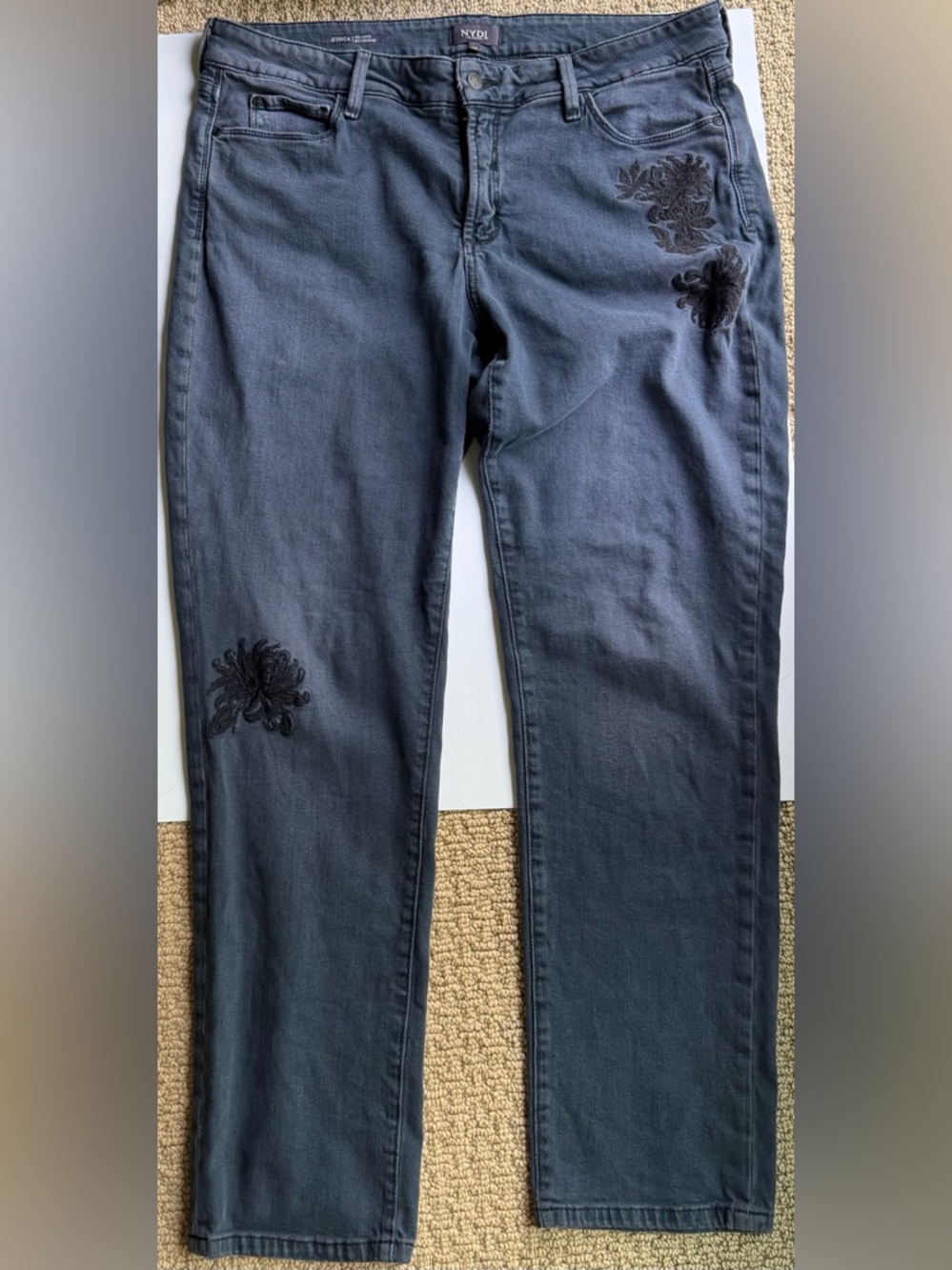 NYDJ Relaxed Boyfriend Jeans in Washed Navy with Embroidery